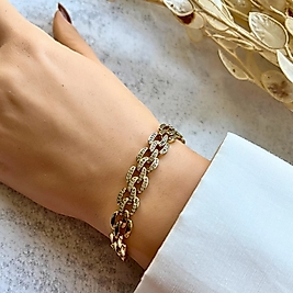 Kıbrıs Zincir Taşlı Bileklik 19-17 cm | Mev'Altın Collection