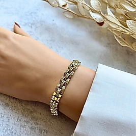 Işıltılı Örgü Model Bileklik 18,5-17,5 cm I Mev'Altın Collection