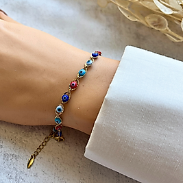 Renkli Nazar Boncuklu Bileklik 22-18,5 cm I Mev'Altın Collection