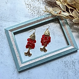 Kırmızı Deniz Kabuğu Balık Kuyruğu Küpe I Mev'Art Collection