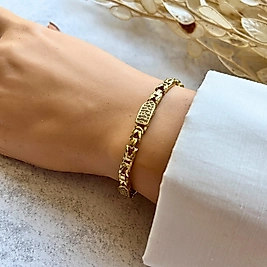 İnce Dikdörtgen Plakalı Bileklik 19,5-17 cm I Mev'Altın Collection