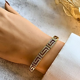 Lüx Desenli Taşlı Bileklik 19,5-17,5 cm | Mev'Altın Collection