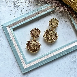 İkili Ayçiçeği Sallantılı Küpe I Mev'Art Collection