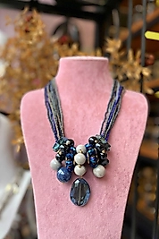 Lacivert Aura Boncuklu Tasarım Kolye | Mev’Armoni Collection