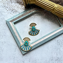 Turkuaz Yelpaze Küpe I Mev'Art Collection