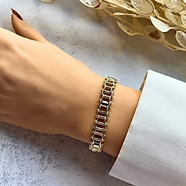 Hasır Model Taşsız Bileklik 19 cm | Mev'Altın Collection