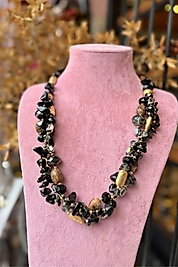 Siyah & Altın Vurgu Doğal Taş Kolye | Mev’Armoni Collection