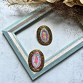 Renkli Hasır Görünümlü Oval Küpe I Mev'Art Collection