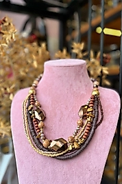 Karamel Form Boncuklu Tasarım Kolye | Mev’Armoni Collection