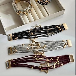 Yıldız Geçidi Simli Mıknatıslı Çoklu Bileklik Kombini (Silver)