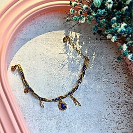 Lacivert Örgü Detaylı Gözyaşı Taşlı Bileklik I Mev'ADA Collection