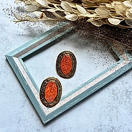 Turuncu Hasır Görünümlü Oval Küpe I Mev'Art Collection