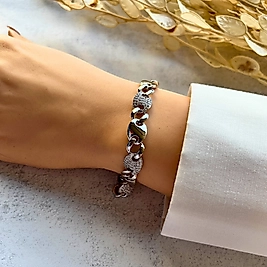 Kahve Çekirdeği Taş Detaylı Bileklik  20-17,5 cm | Mev'Altın Collection