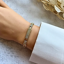 Mikro Taşlı Plaka Bileklik 19-17 cm | Mev'Altın Collection