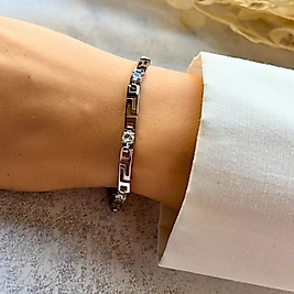 Geometrik Desenli Taş Detaylı Bileklik 21-19 cm | Mev'Altın Collection