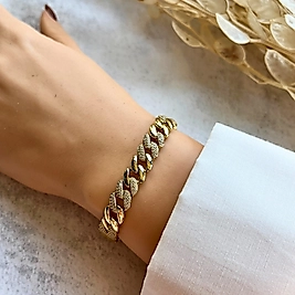 Işıltılı Oval Zincir Bileklik 19-17 cm | Mev'Altın Collection