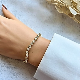 Klasik Yuvarlak Taşlı Bileklik 19,5-17 cm I Mev'Altın Collection