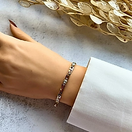 Geometrik Desenli Taşlı Bileklik 19 cm I Mev'Altın Collection