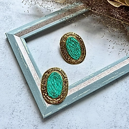 Yeşil Hasır Görünümlü Oval Küpe I Mev'Art Collection