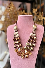 Bronz Geometrik Taşlı Kolye | Mev’Armoni Collection