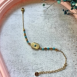 Turkuaz Detaylı Gold Bileklik