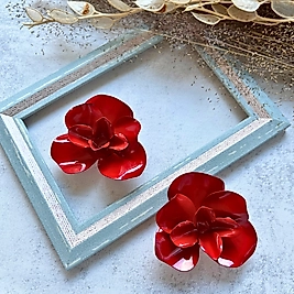 Kırmızı Çiçek Formlu Büyük Küpe I Mev'Art Collection