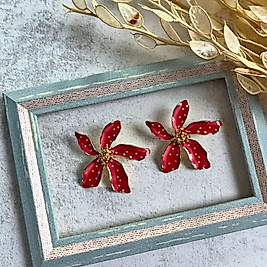 Puantiyeli Kırmızı Çiçek Küpe I Mev'Art Collection