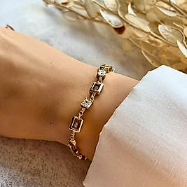 Kristal Kare Bağlantı Bileklik 18,5-16,5 cm | Mev'Altın Collection