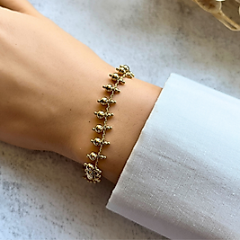 Altın Renk Topçuk Detaylı Bileklik 22-18,5 cm I Mev'Altın Collection