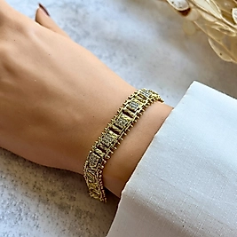 Geniş Taş Sıralı Hasır Bileklik 19,5 cm I Mev'Altın Collection