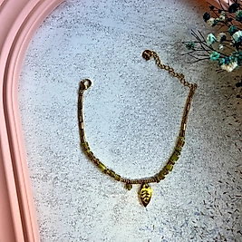 Altın Yaprak Detaylı Sarı Boncuklu Bileklik I Mev'ADA Collection