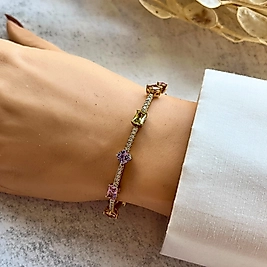 Renkli Taşlı Zarif Bileklik 19-17 cm | Mev'Altın Collection