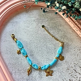 Mavi Kumaşlı Deniz Figürlü Çelik Bileklik | Mev’ADA Collection