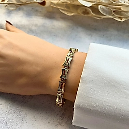 Sıra Desenli Taşlı Bileklik  19-16,5 cm | Mev'Altın Collection