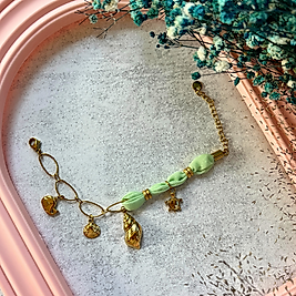 Mint Yeşili Kumaş Detaylı Deniz Figürlü Çelik Bileklik – Mev’ADA Collection