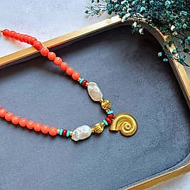 Mercan & İnci Detaylı Spiral Kolye I Mev'Armoni Collection